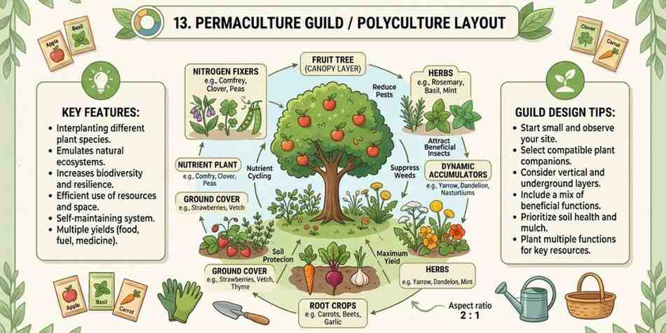 13-permaculture-guild-polyculture-layout Vegetable Garden Layout