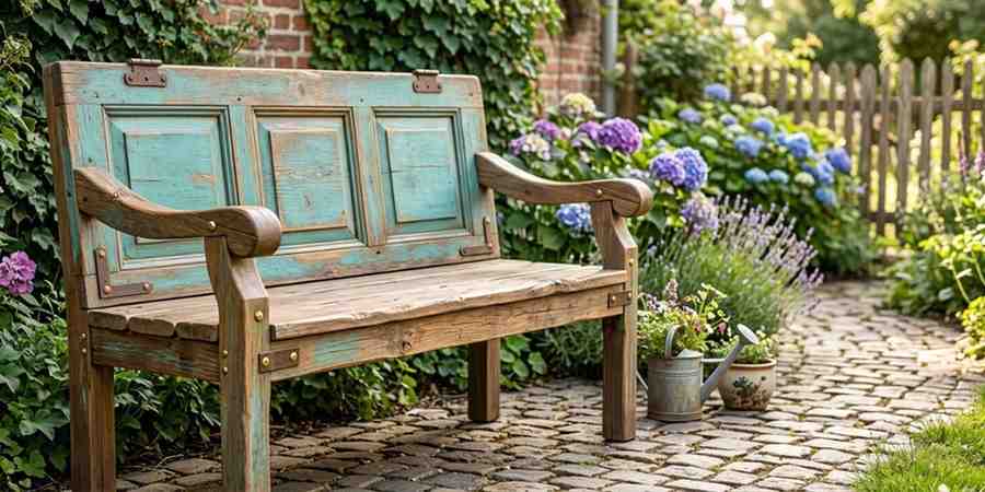 3-repurposed-old-door-bench Garden Bench Ideas DIY