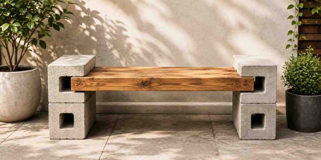 cinder-block-and-wood-plank-bench Budget Outdoor Seating Ideas