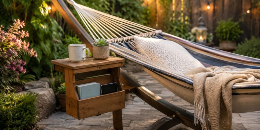 add-a-side-table-or-hammock-caddy Hammock Garden Ideas