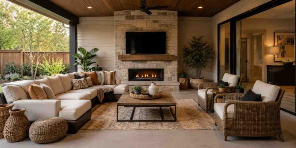 covered-patio-living-room Garden Lounge Area Ideas
