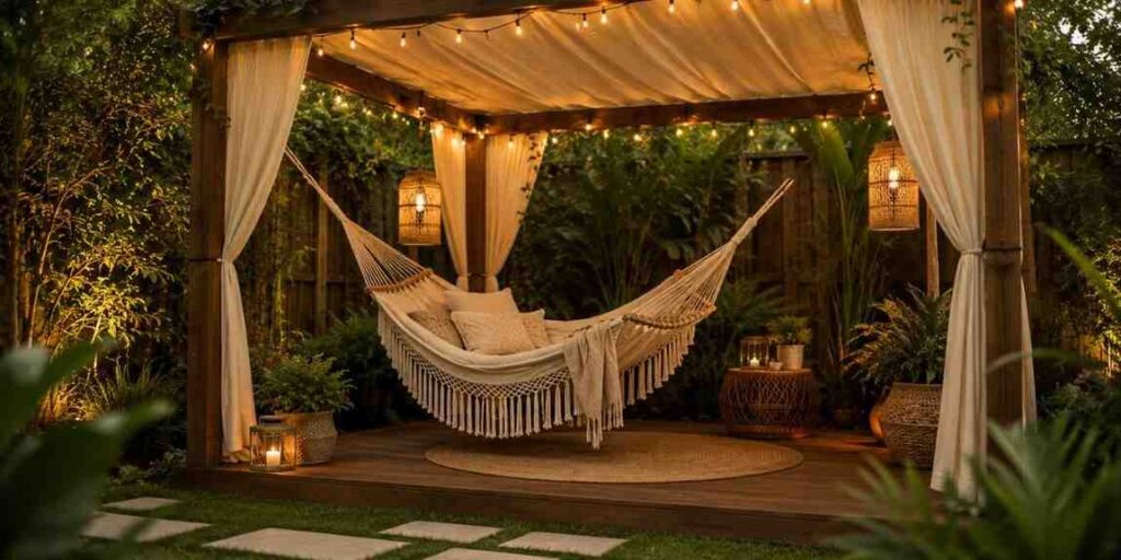 hammock-hideaway-with-a-built-in-canopy cozy-outdoor-nook-ideas