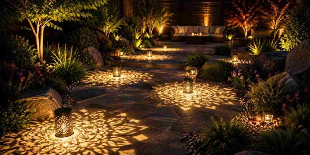 mandala-pattern-ground-projector-lights Solar Garden Light Ideas