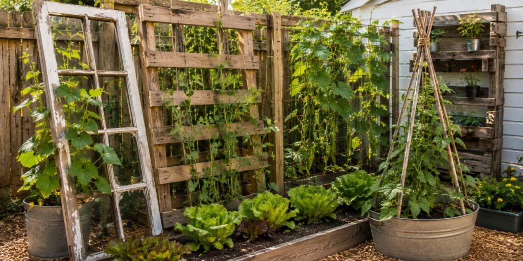 repurposed-and-diy-trellis-ideas-free-or-nearly-free Vegetable Garden Trellis Ideas