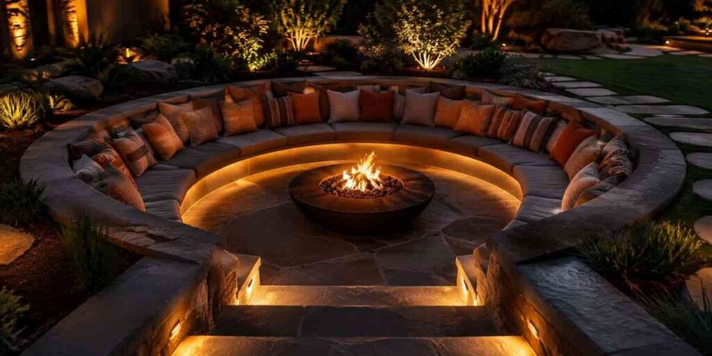 sunken-fire-pit-lounge Garden Lounge Area Ideas
