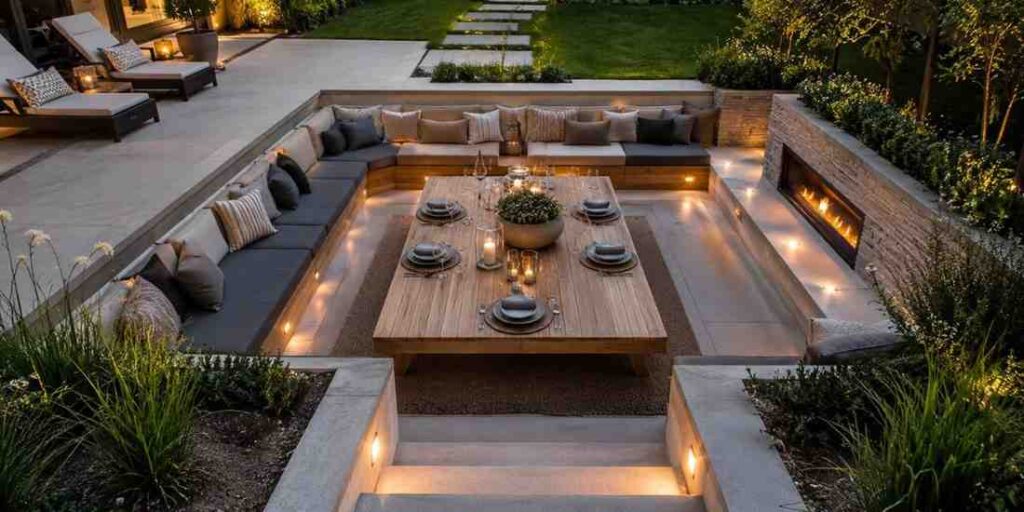 the-sunken-patio-dining-lounge Outdoor Dining Area Ideas