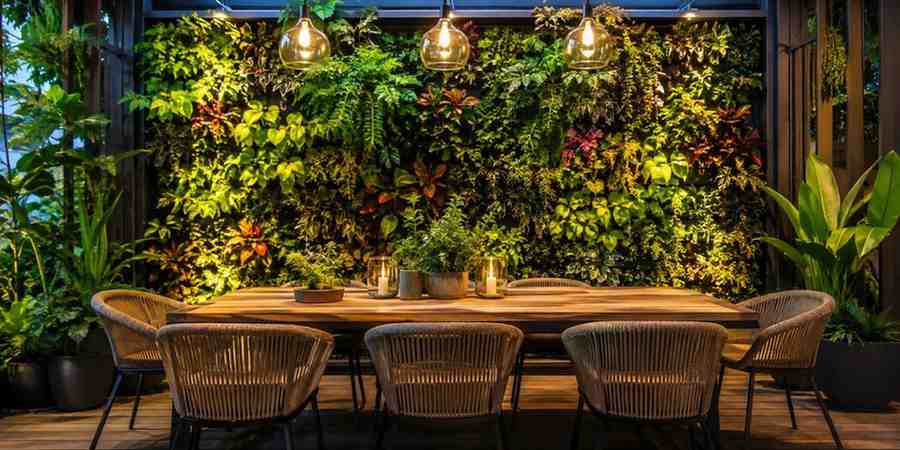the-vertical-garden-backdrop-dining-area Outdoor Dining Area Ideas