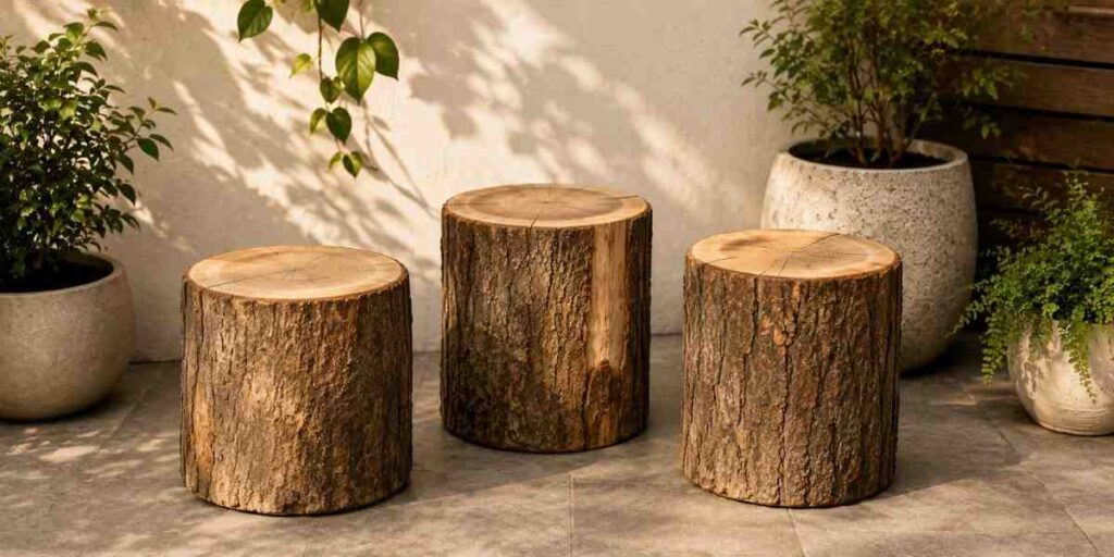 tree-stump-stools Budget Outdoor Seating Ideas