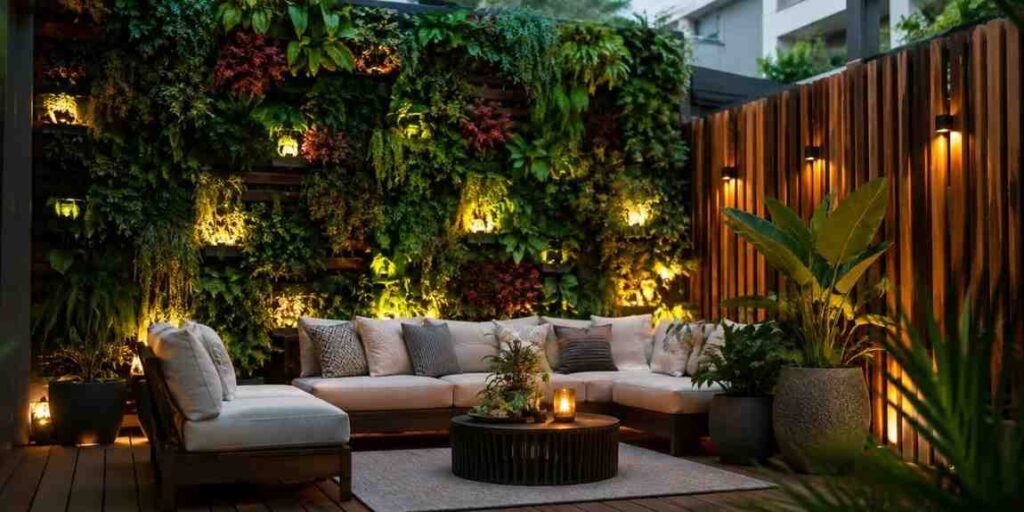 vertical-garden-privacy-lounge Garden Lounge Area Ideas