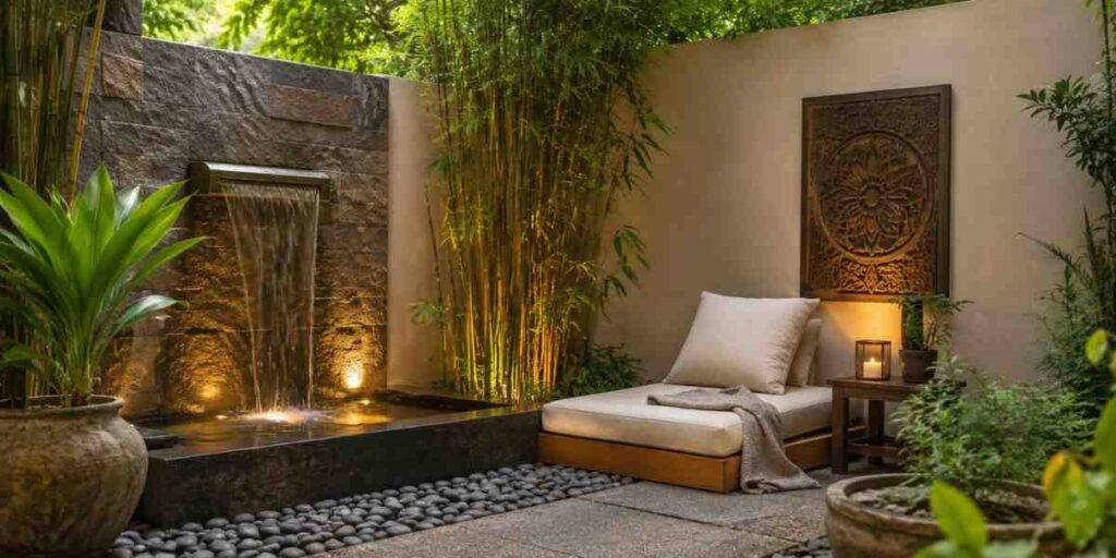 water-feature-meditation-corner Garden Lounge Area Ideas